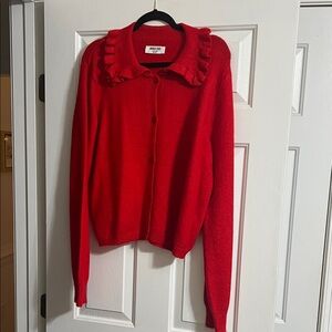 Double Zero Red Ruffle Neck Long Sleeve Button Down Cardigan Size Large